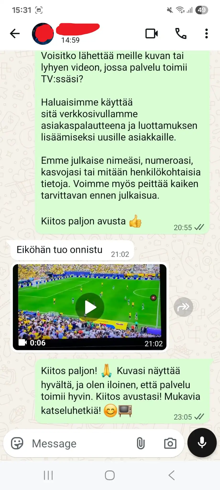 Asiakaspalaute, kuvakaappaus 1