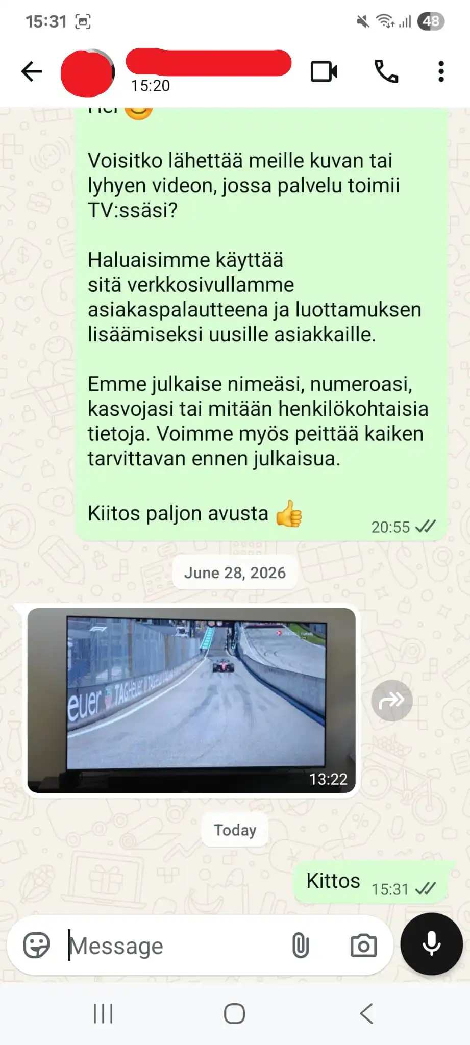 Asiakaspalaute, kuvakaappaus 6