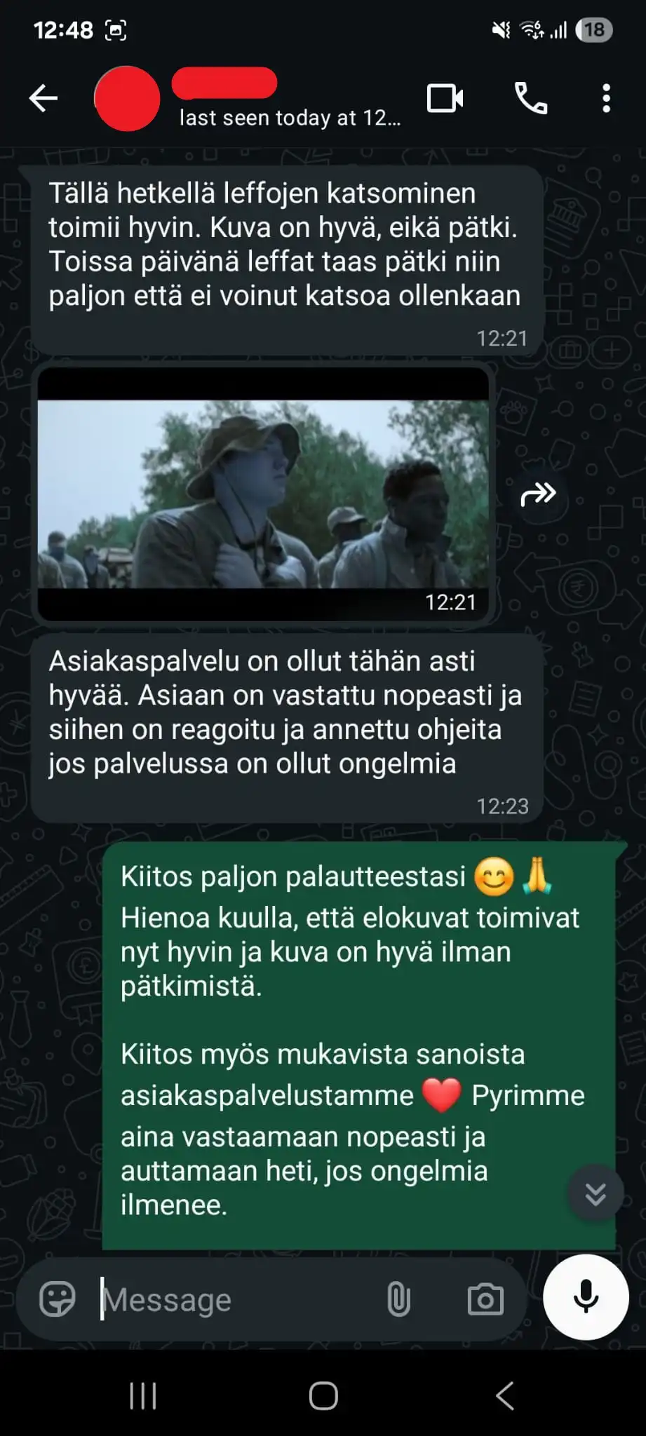 Asiakaspalaute, kuvakaappaus 9